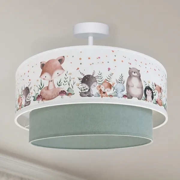 Brilagi-LED Detské prisadené stropné svietidlo BOBO 1xE27/60W/230V Ø 40 cm biela/zelená/so zvieracím motívom