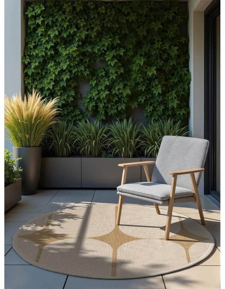 Okrúhly vnútorný a vonkajší koberec v béžovej a slonovinovej farbe ø 160 cm Duet Bowen – NORTHRUGS