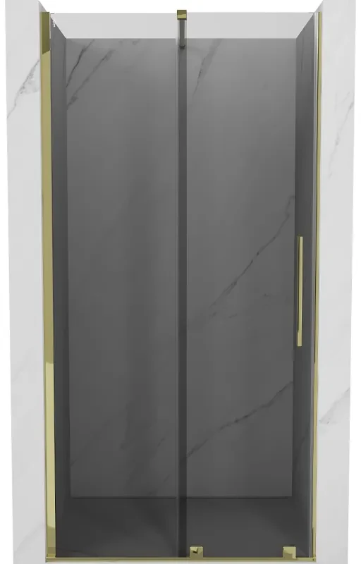 Mexen Velar, posuvné sprchové dvere do otvoru 90 cm, 8mm šedé sklo, zlatá lesklá, 871-090-000-41-50