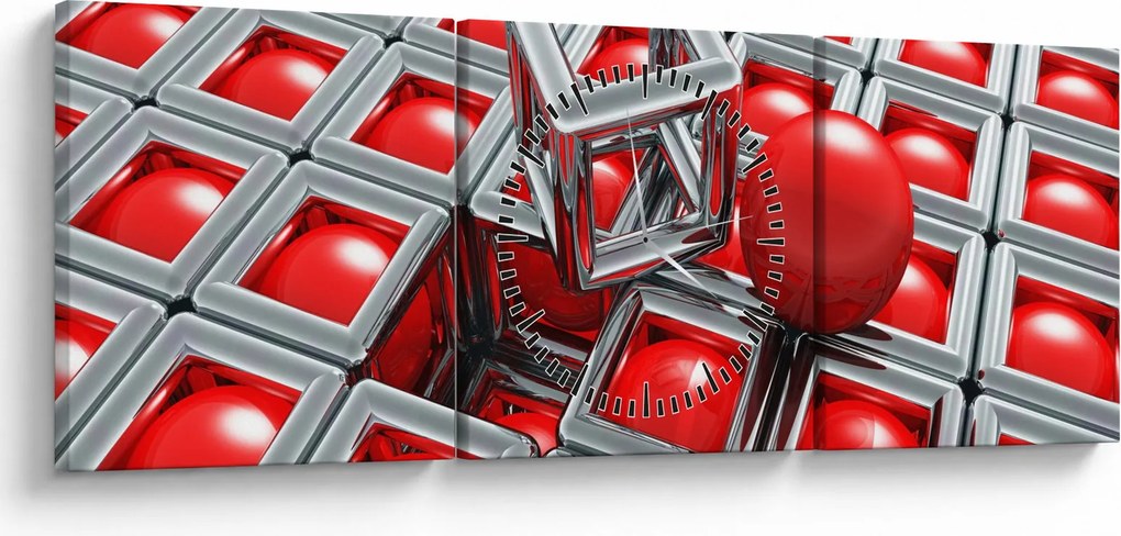 Obraz - 3D metalická abstrakcia (s hodinami) (90x30 cm)
