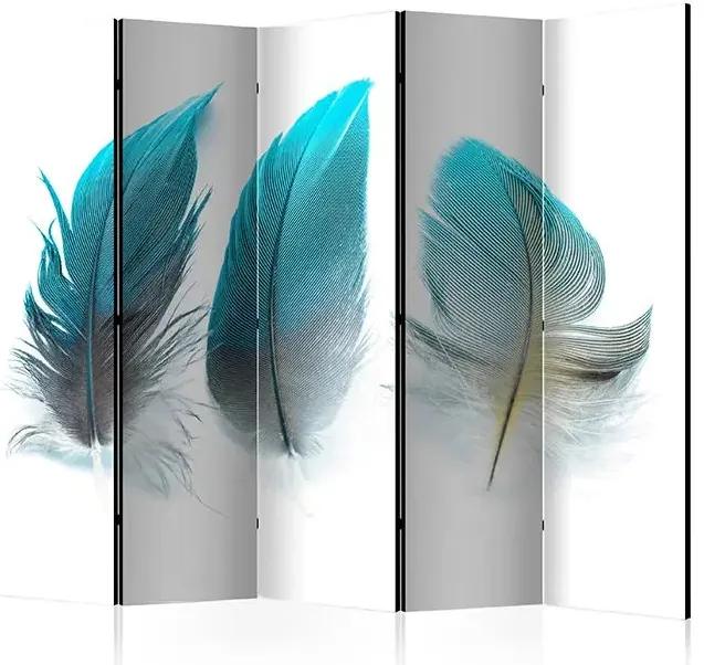 Paraván - Blue Feathers II [Room Dividers] Veľkosť: 225x172, Verzia: Jednostranný