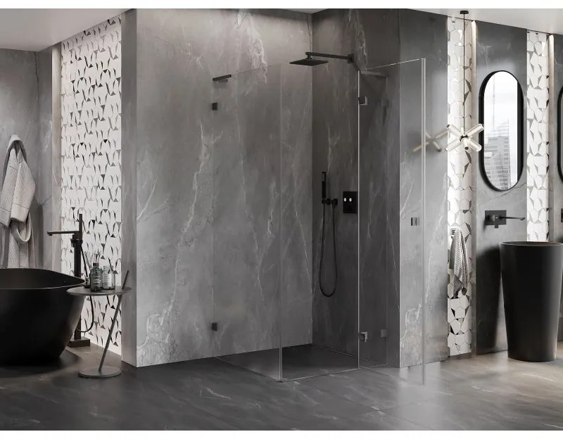 Mexen Lunar L, 1-krídlový sprchový kút, pravý, 70 x 70 cm, 8mm číre sklo, grafitový profil, 834L-070-070-95-00-P