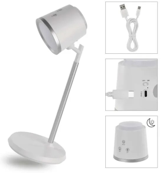 LED Stmievateľná nabíjacia stolná lampa 4v1 LED/6W/3,7V 3000K/4000K/6500K biela