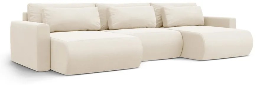 Béžová zamatová rozkladacia rohová pohovka s úložným priestorom (do "U") Belfast – Cosmopolitan Design