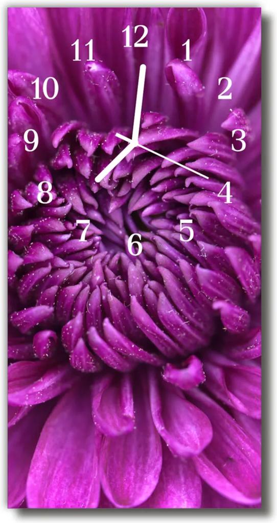 Sklenené hodiny vertikálne  Fialové pivonka kvety