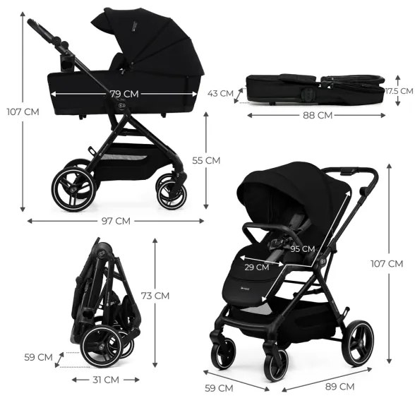 KINDERKRAFT SELECT - Kombinovaný kočík 2v1 YOXI Pure black