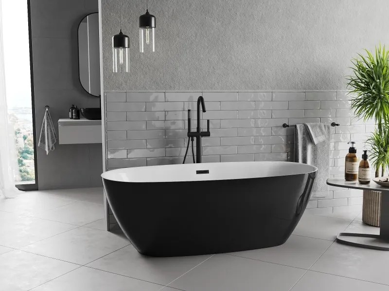 Mexen Luvo Slim, voľne stojaca vaňa 170 × 75 cm, biela-čierna, čierny prepad, 52801707575-70