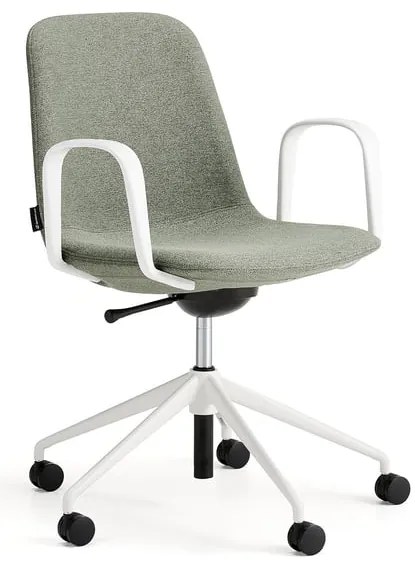 Stolička LANGLEY, nízky sedák, s kolieskami a podrúčkami, biela/zelenošedá