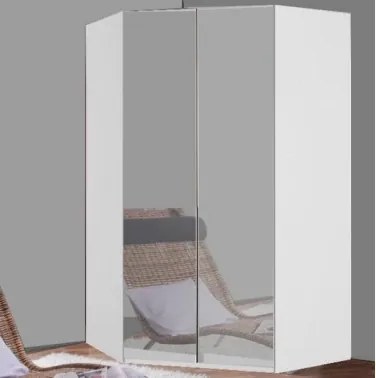 Rohová šatníková skriňa New York D, biela / zrkadlo / osvetlenie%