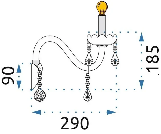 Toolight - Krištáľová nástenná lampa 2xE14 60W 300757, chrómová, OSW-04603