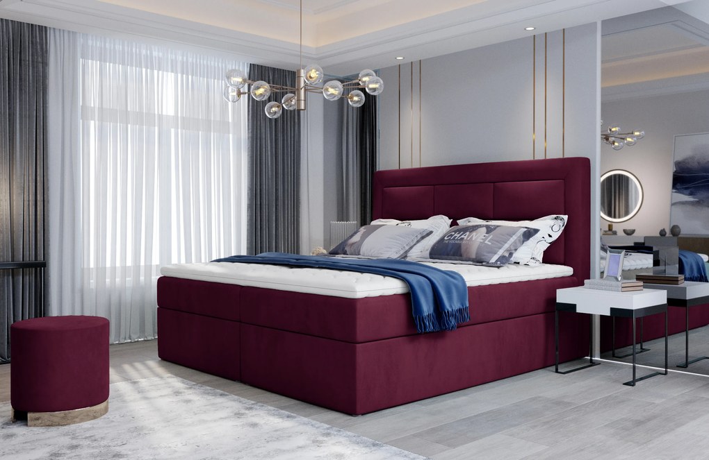 Kvalitná box spring posteľ Vanity 180x200, vínová Velvet