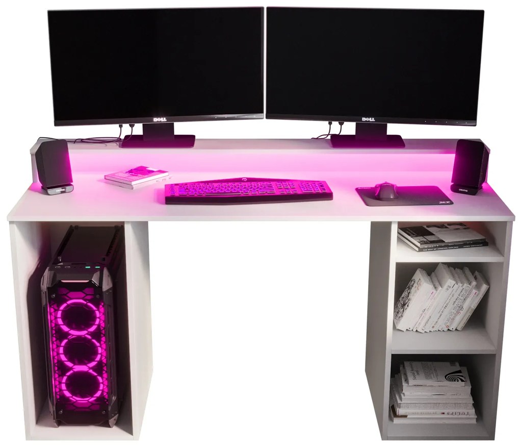 Herný PC stolík Garrick 1 (biely) (s LED RGB osvetlením). Akcia -20%. Vlastná spoľahlivá doprava až k Vám domov. 1064133