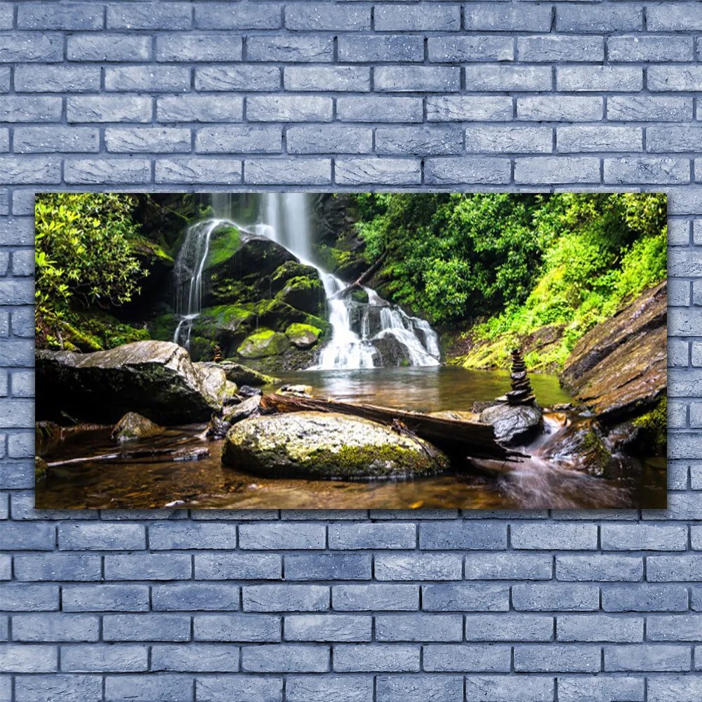 Obraz plexi Vodopád kamene les príroda 120x60 cm