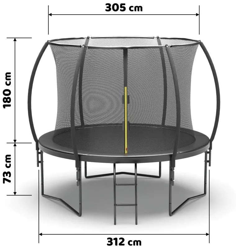 Čierna záhradná tralína JUMP 305 cm s ochrannou sieťou a rebríkom