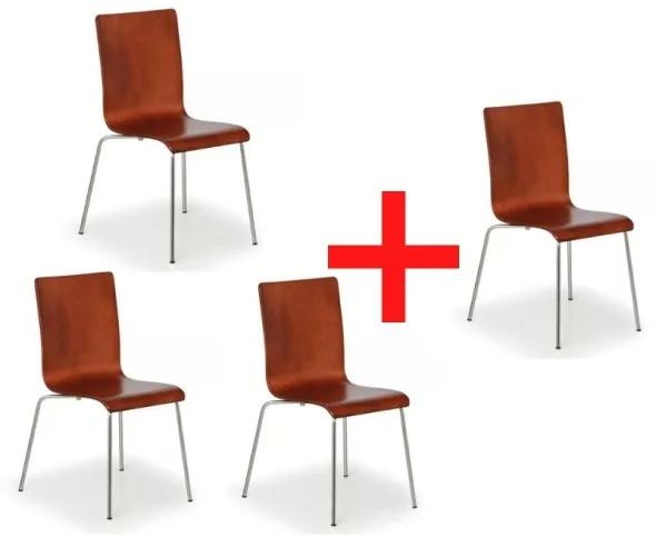 Drevená stolička s chrómovanou konštrukciou CLASSIC 3+1 ZADARMO, orech