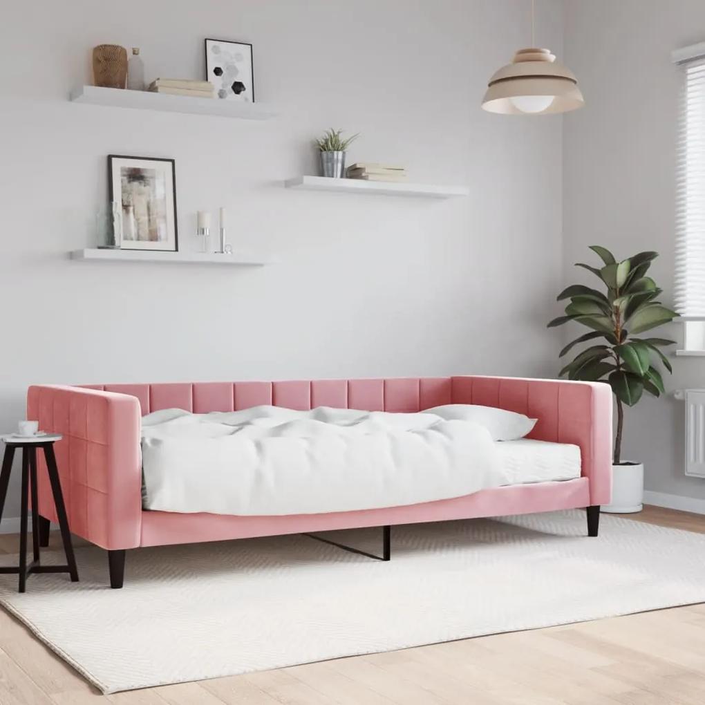 Denná posteľ s matracom ružová 100x200 cm zamat 3196677