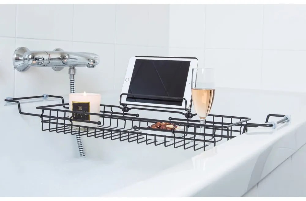Čierny kovový nastaviteľný držiak na vaňu PT LIVING Tub, 61 - 86 cm