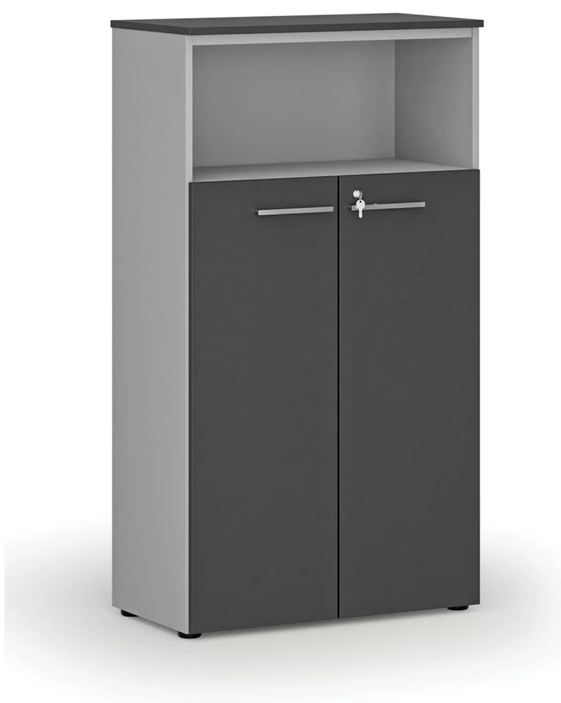 Kombinovaná kancelárska skriňa PRIMO GRAY, dvere na 3 poschodia, 800 x 420 x 1434 mm, sivá/grafit