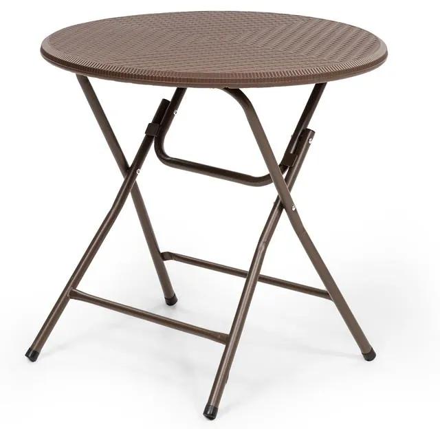 Burgos Round, skladací stôl, polyratan, 80 cm Ø plocha stola, 4 osoby, hnedý