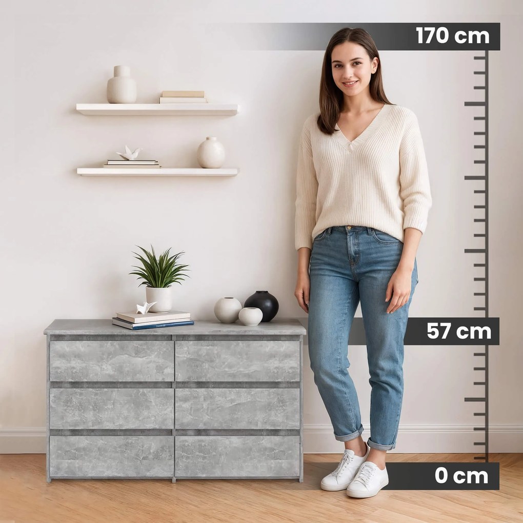 Komoda CL 100 cm 6 zásuvek beton