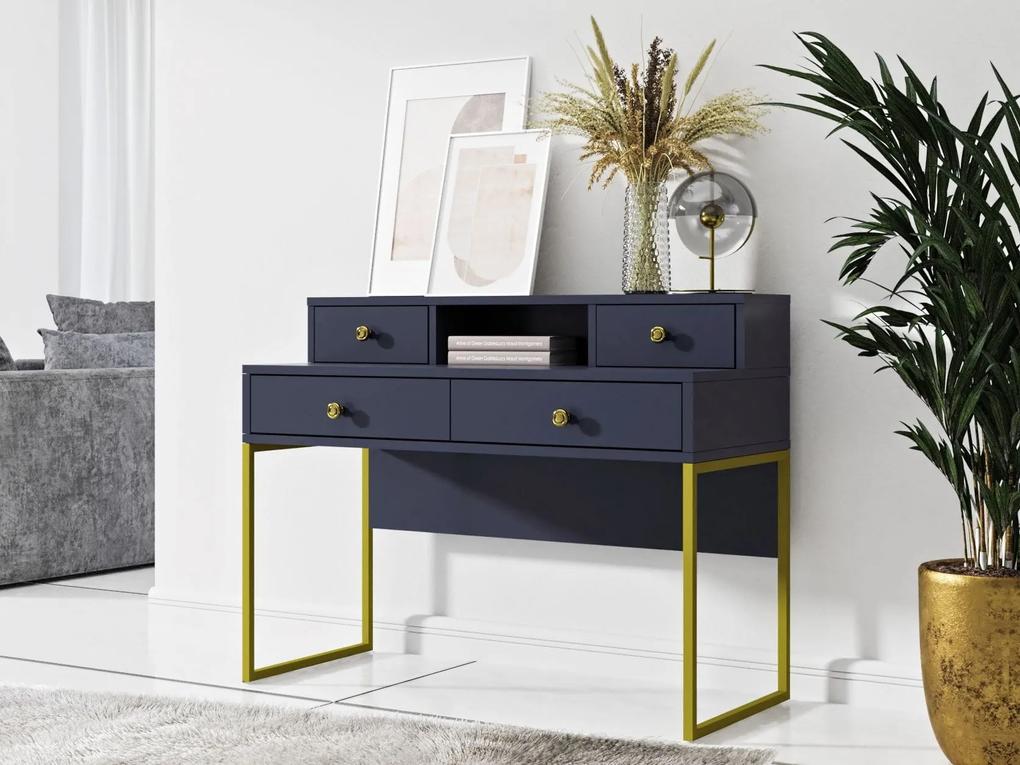 Dizajnový stôl JORDAN 120 cm tmavo modrá + zlaté nohy