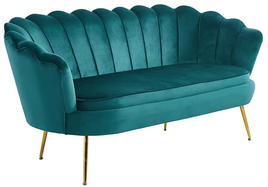 Luxusná pohovka, 3-sed, smaragdová Velvet látka/chróm zlatý, štýl Art-deco, NOBLIN