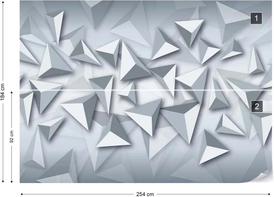 GLIX Fototapeta - 3D Modern Grey And White Triangles Design Vliesová tapeta  - 254x184 cm