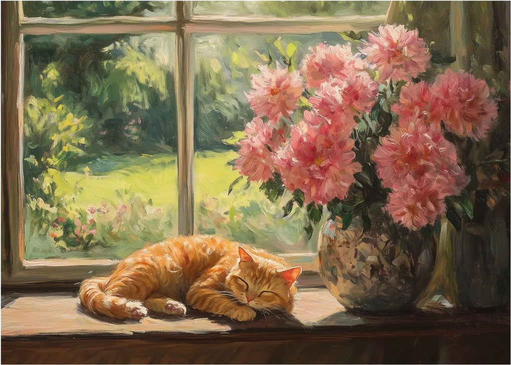 Obraz - Mačka na okne (70x50 cm)