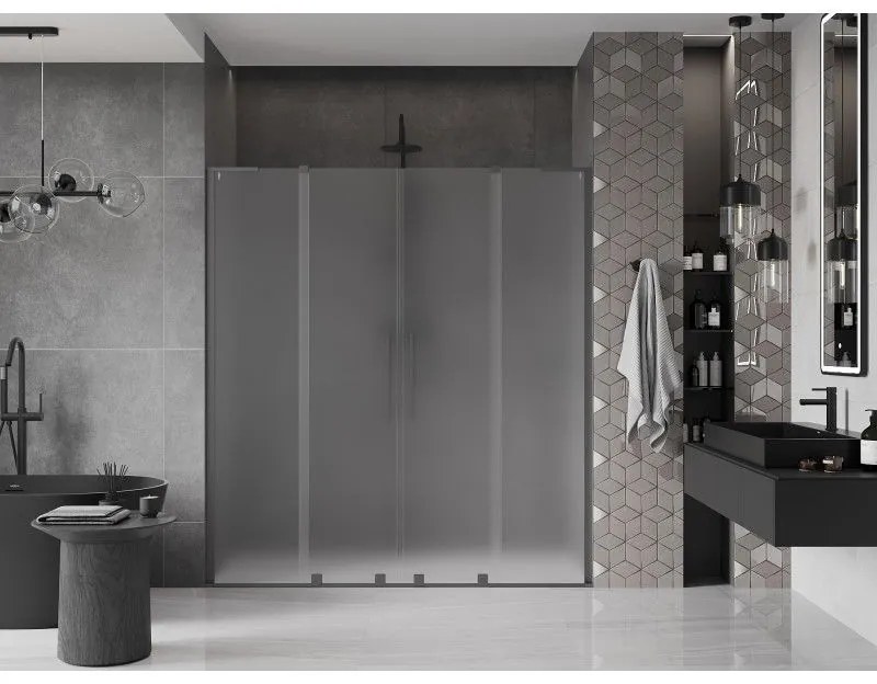 Mexen Velar L Duo, posuvné sprchové dvere do otvoru 170 cm, 8mm sklo námraza, brúsený grafit, 871-170-003-32-95
