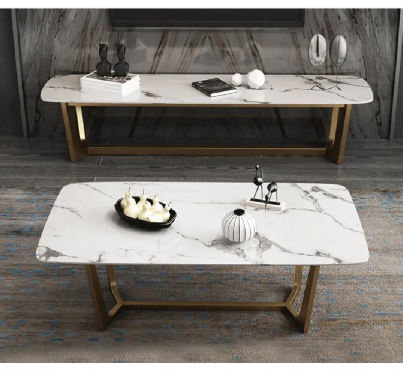 KONFERENČNÝ STOLÍK LOVRE BIELY MRAMOR + ZLATÝ