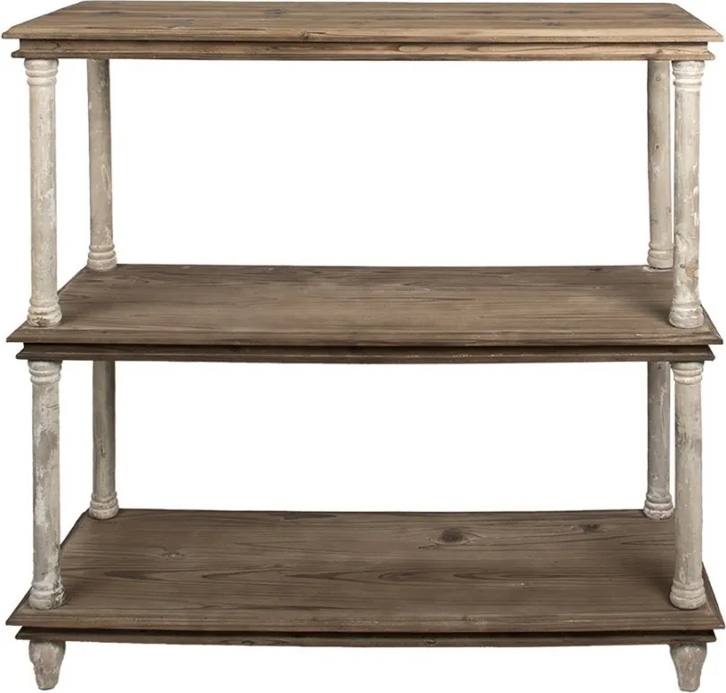 Bielo-hnedý antik drevený konzolový stolík / regál Bookrino - 110*40*113 cm