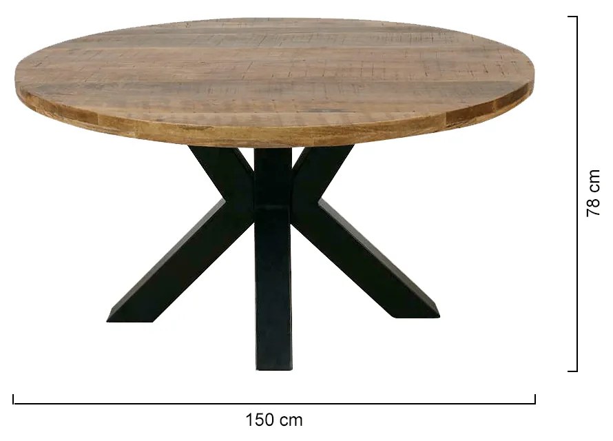 Jedálenský stôl z mangového dreva Madison 150 cm okrúhly Mahom