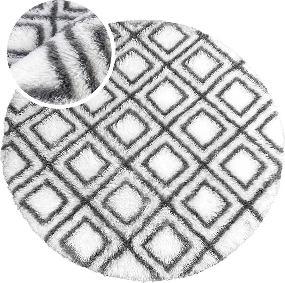 TZ Biely okrúhly vzorovaný koberec shaggy Decor Cube Rozmer: 140 cm