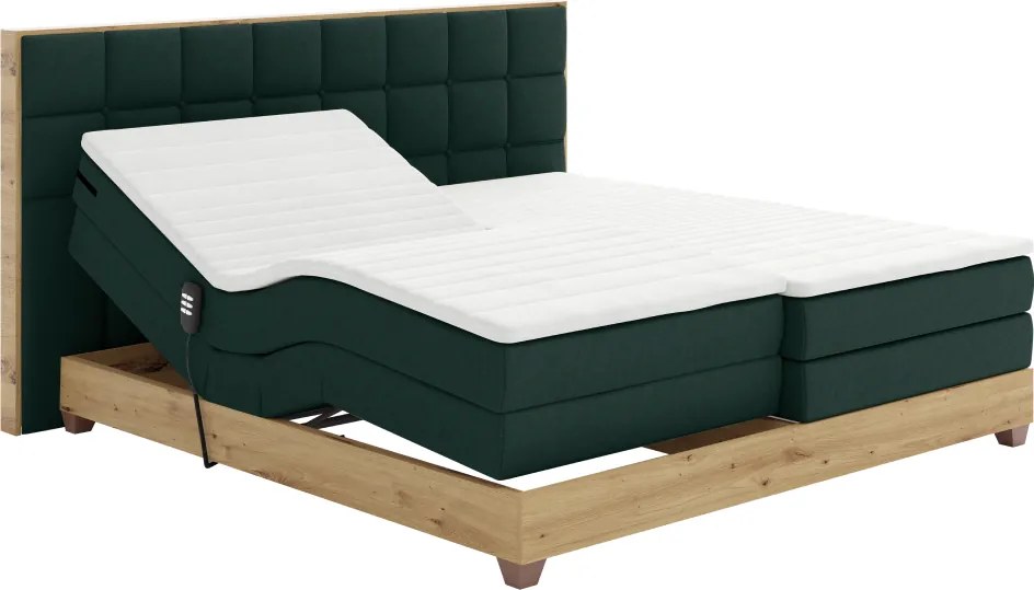 Elektrická polohovacia posteľ, boxspring, zelená/dub artisan, 180x200, TIANA