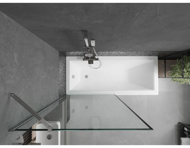 Mexen Next, vaňová zástena 1-krídlová 90 x 150 cm, fixné krídlo, 6 mm číre sklo s čiernym vzorom, chrómový profil, 895-090-000-00-70-01