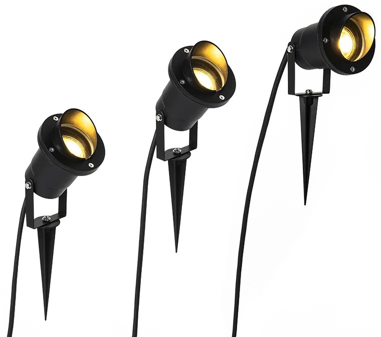 Sada 3 záhradných bodových svetiel čiernych vrátane kábla a zástrčky IP65 - Done