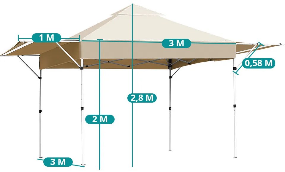 Pavilón s bočnými clonami a polovičnou zadnou stenou, béžový
