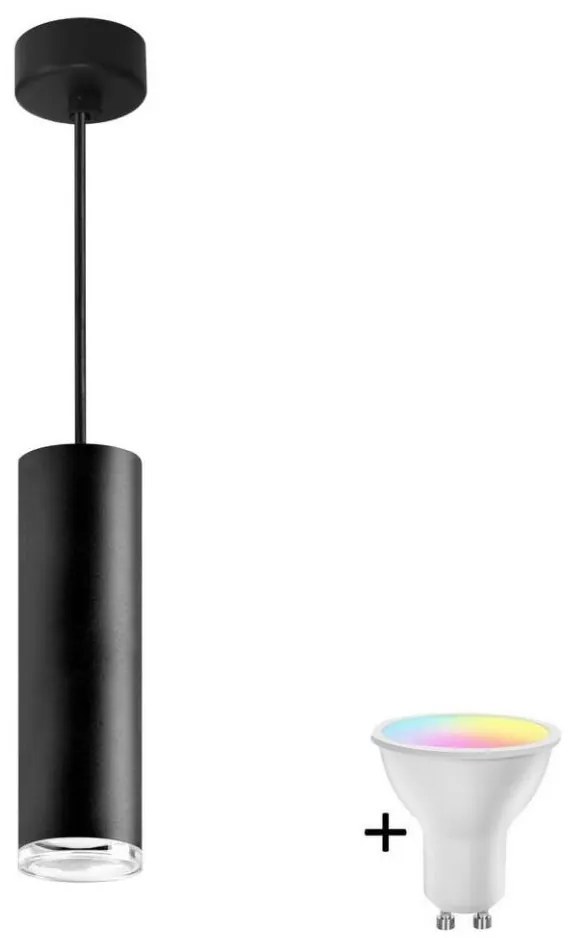 Polux LED RGBW Stmievateľný kúpeľňový luster na lanku TURYN 1xGU10/6,5W/230V IP44 čierna SA1912+AI0414