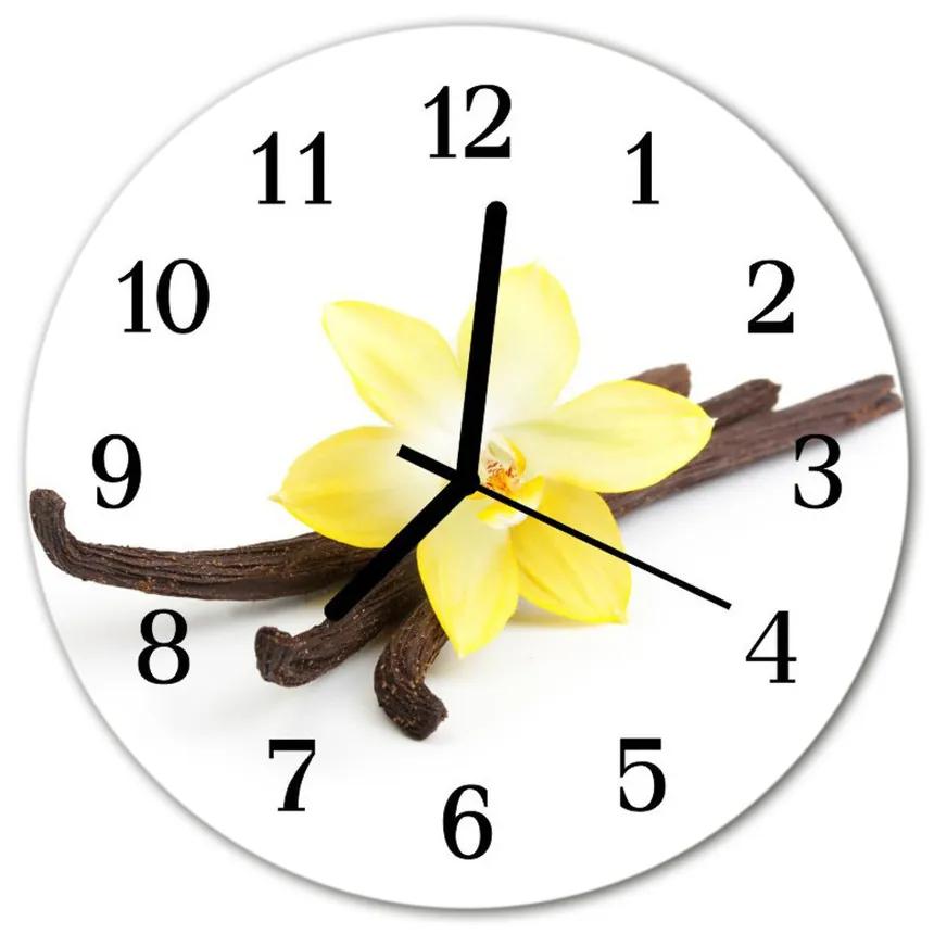 Nástenné sklenené hodiny Vanilka kvetina fi 30 cm