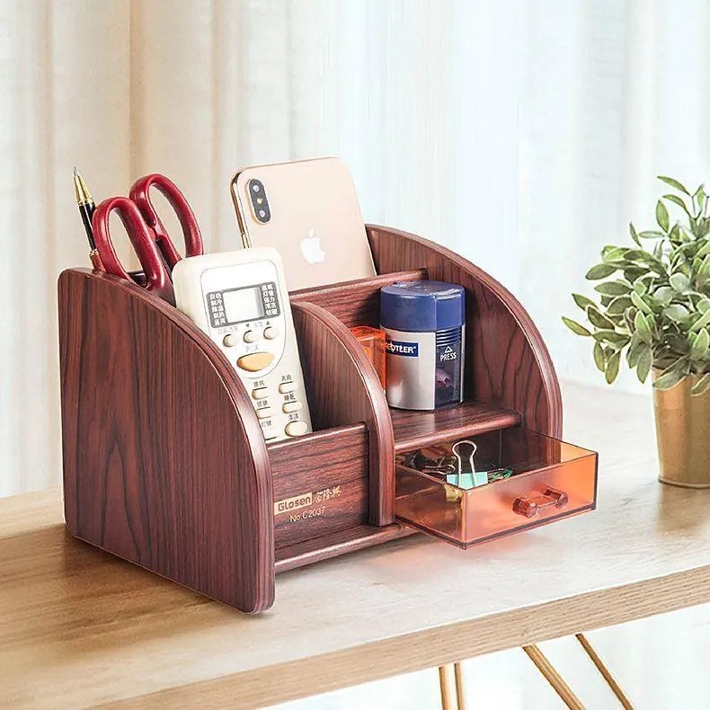 Stojan na perá so 3 priehradkami a 1 zásuvkou tmavé drevo