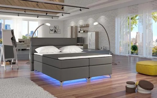 Posteľ Boxspring Amadeus + LED 200x180, šedá (koženka - bao 10)