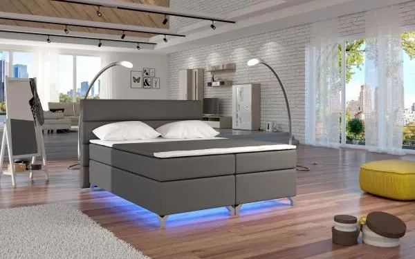 Posteľ Boxspring Amadeus + LED 200x180, šedá (koženka - bao 10)