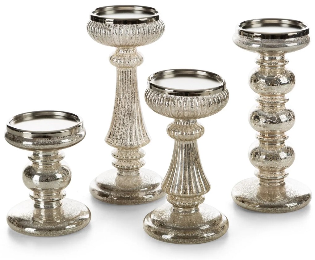 SKLENENÝ SVIETNIK 13A 11X20 CM STRIEBORNÁ