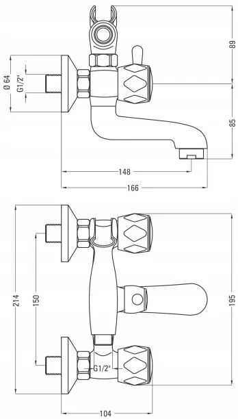 Deante Teno, nástenná vaňová batéria 150mm so sprchovou sadou, chrómová, BON_011D