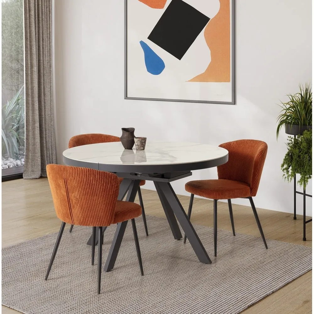 Okrúhly rozkladací jedálenský stôl s prídavnou doskou s keramickou doskou ø 120 cm Bela – Marckeric