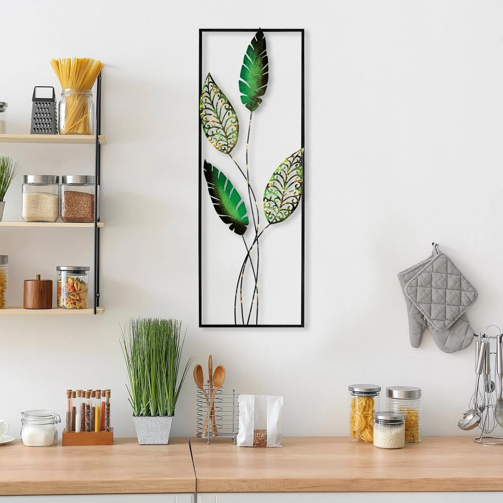 Nástenná kovová dekorácia Timeyi 3 zelená/čierna