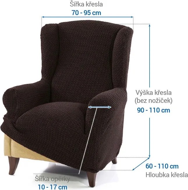 Super strečové poťahy NIAGARA čokoládová kreslo ušiak (š. 70 - 95 cm)