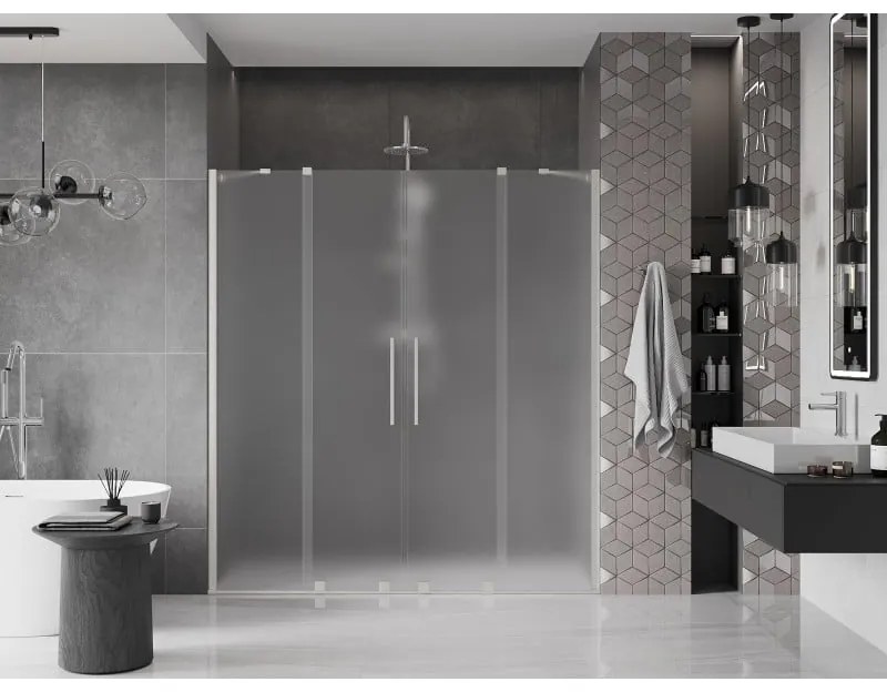 Mexen Velar Duo, posuvné sprchové dvere do otvoru 200 cm, 8mm sklo námraza, brúsená oceľ, 871-200-000-32-97