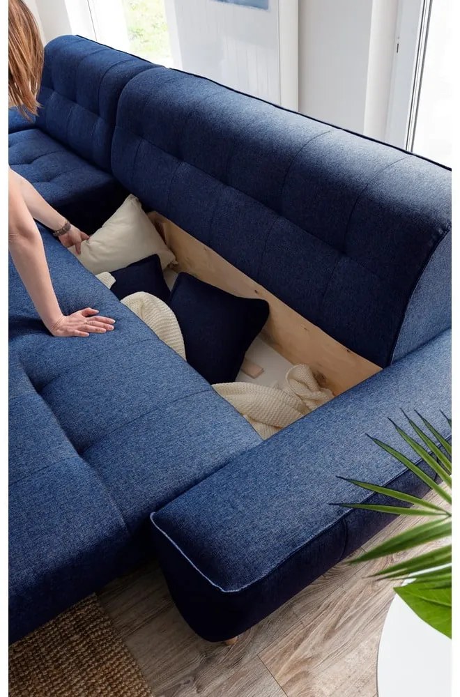 Námorníckymodrá rozkladacia variabilná rohová pohovka Miuform Dazzling Daisy