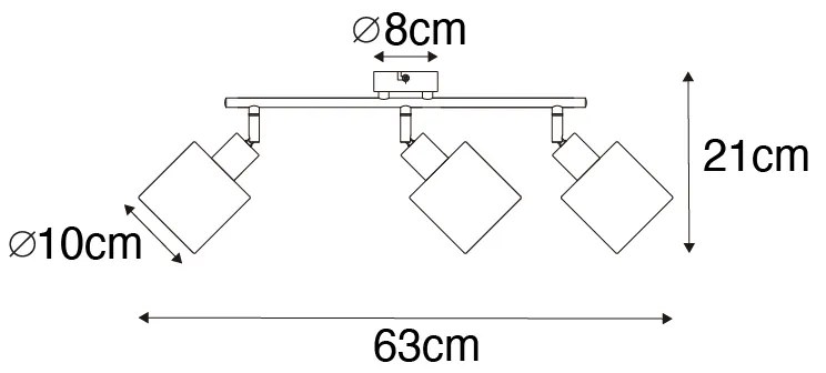 Oceľové stropné bodové svetlo s bielym tienidlom 3-žiarovkové nastaviteľné - Hetta